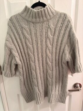 ZARA Chunky Cable Knit Mock Neck Sweater sage green Cozy Oversized Pullover